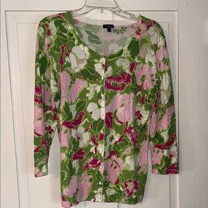 TALBOTS Women’s Floral Cardigan Size Large 3/4 Sleeve Lightweight Cottage